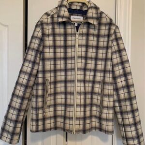 Calvin Klein Cream and Navy Plaid Zip Jacket BRAND NEW SZ MED